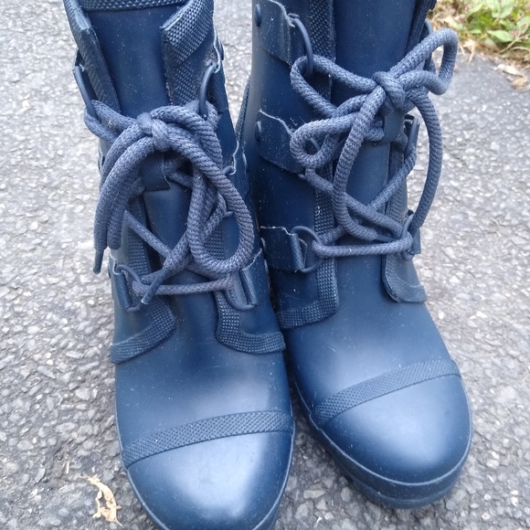 Sorel Joan Rain Wedge Booties Boots Blue Lace Up - Picture 2 of 10